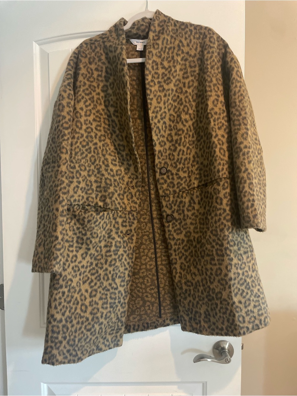 Leopard Print Wool-Blend Peacoat in Tan/Black